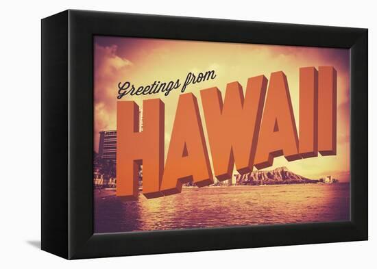 Retro Greetings from Hawaii Postcard-mrdoomits-Framed Premier Image Canvas