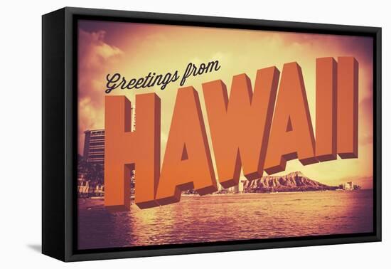 Retro Greetings from Hawaii Postcard-mrdoomits-Framed Premier Image Canvas