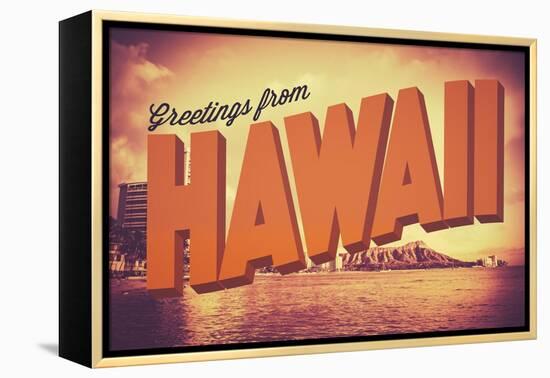 Retro Greetings from Hawaii Postcard-mrdoomits-Framed Premier Image Canvas