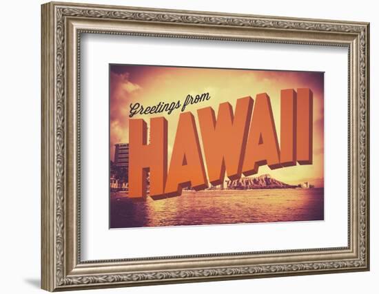 Retro Greetings from Hawaii Postcard-mrdoomits-Framed Photographic Print