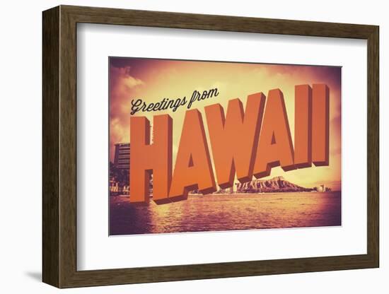 Retro Greetings from Hawaii Postcard-mrdoomits-Framed Photographic Print