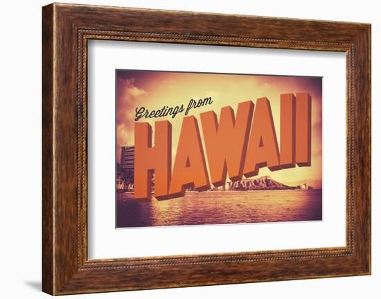 Retro Greetings from Hawaii Postcard-mrdoomits-Framed Photographic Print