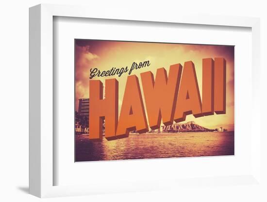 Retro Greetings from Hawaii Postcard-mrdoomits-Framed Photographic Print