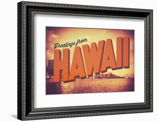 Retro Greetings from Hawaii Postcard-mrdoomits-Framed Photographic Print