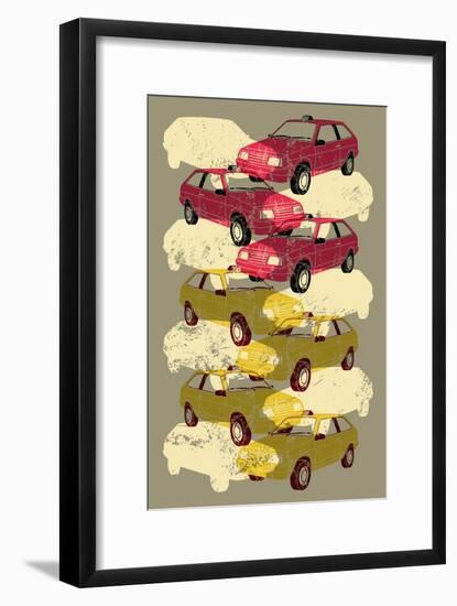 Retro Grunge Taxi Illustration.-ZOO BY-Framed Art Print