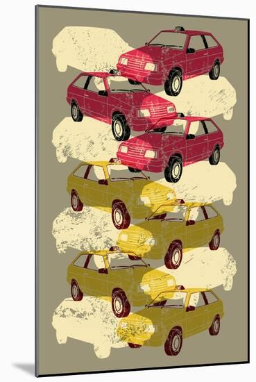 Retro Grunge Taxi Illustration.-ZOO BY-Mounted Art Print