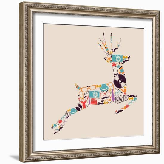 Retro Hipster Icon Reindeer-cienpies-Framed Art Print