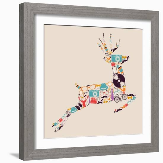 Retro Hipster Icon Reindeer-cienpies-Framed Art Print