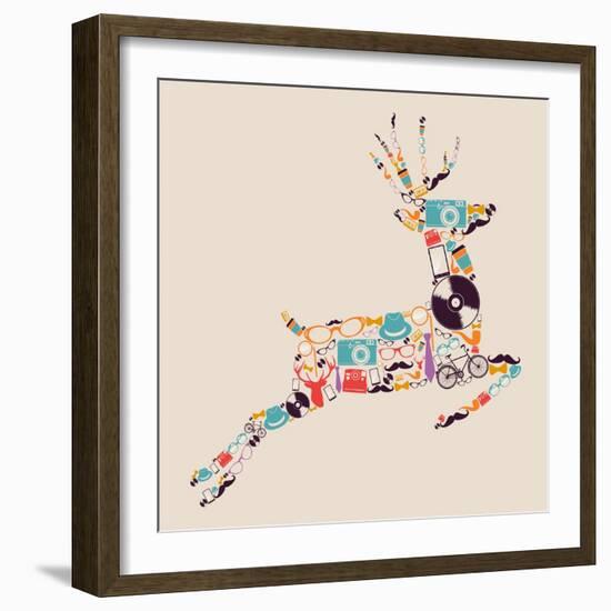 Retro Hipster Icon Reindeer-cienpies-Framed Art Print