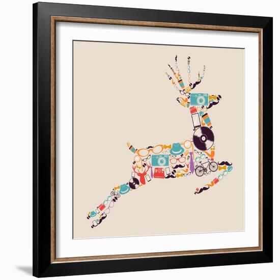 Retro Hipster Icon Reindeer-cienpies-Framed Art Print