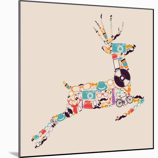 Retro Hipster Icon Reindeer-cienpies-Mounted Art Print