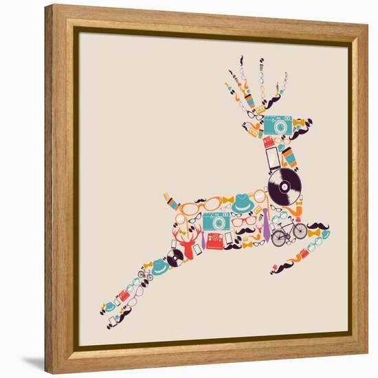 Retro Hipster Icon Reindeer-cienpies-Framed Stretched Canvas