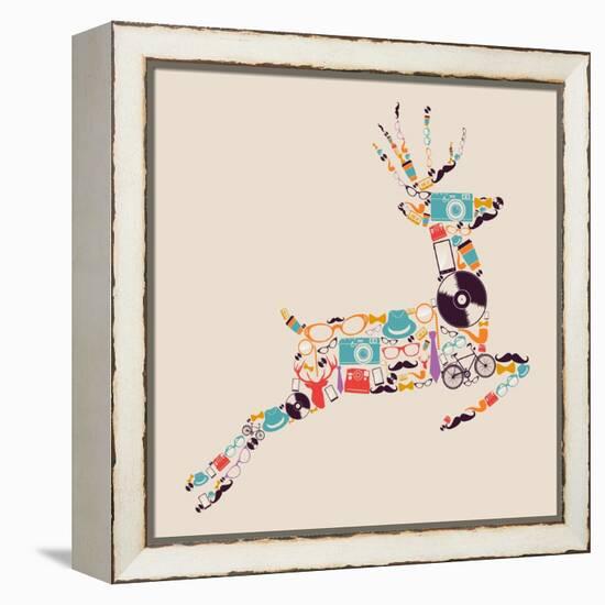 Retro Hipster Icon Reindeer-cienpies-Framed Stretched Canvas