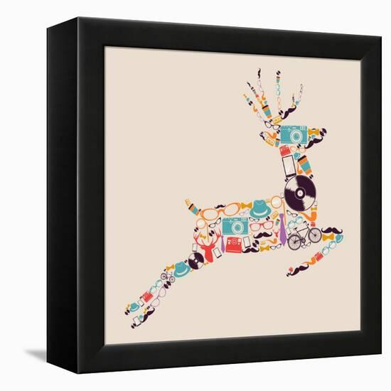 Retro Hipster Icon Reindeer-cienpies-Framed Stretched Canvas