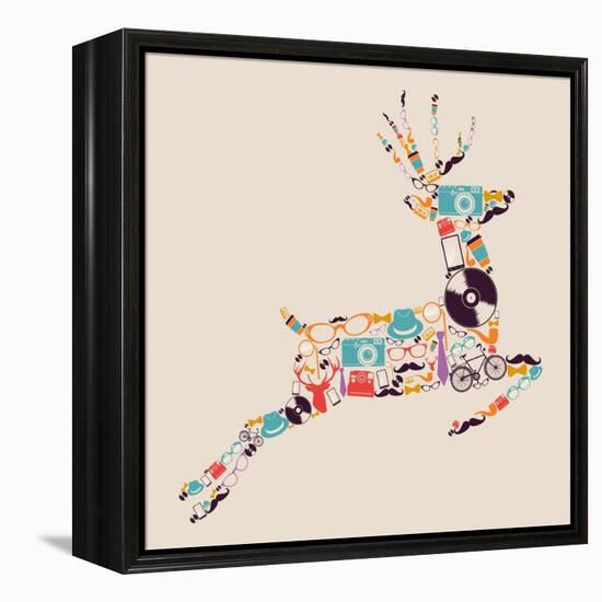 Retro Hipster Icon Reindeer-cienpies-Framed Stretched Canvas