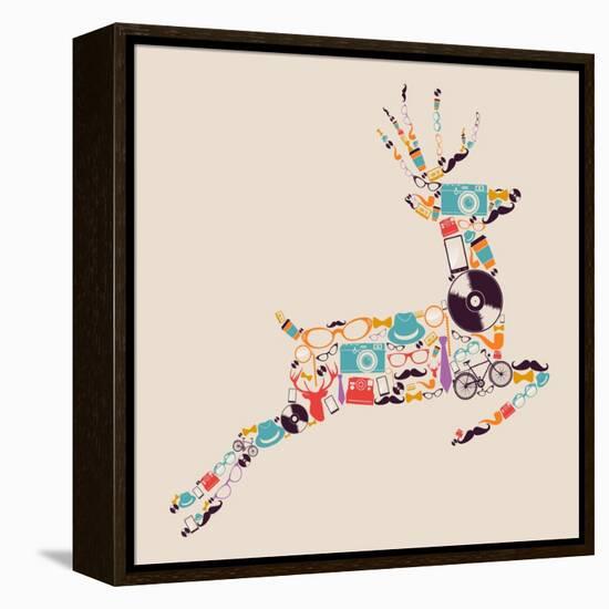 Retro Hipster Icon Reindeer-cienpies-Framed Stretched Canvas