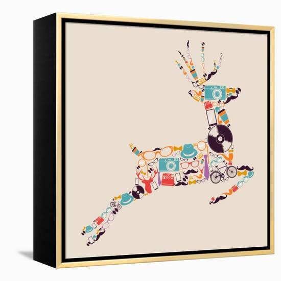 Retro Hipster Icon Reindeer-cienpies-Framed Stretched Canvas