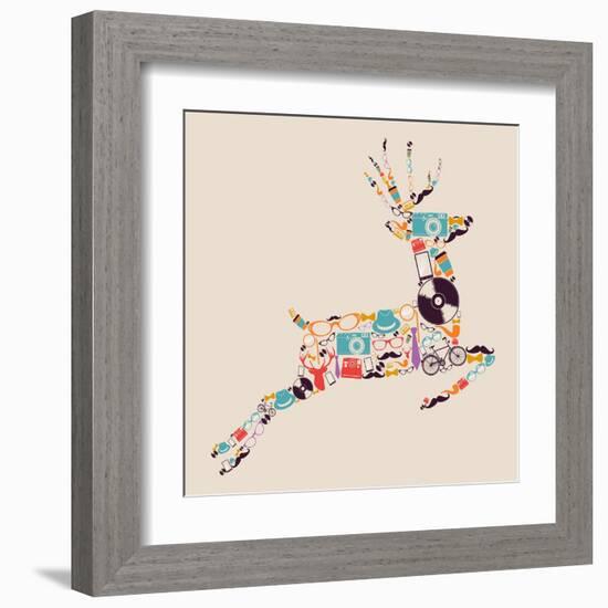 Retro Hipster Icon Reindeer-cienpies-Framed Art Print