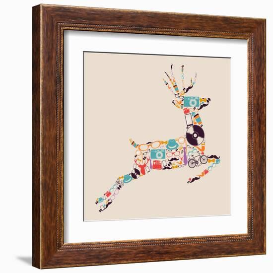 Retro Hipster Icon Reindeer-cienpies-Framed Art Print