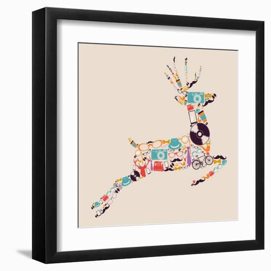 Retro Hipster Icon Reindeer-cienpies-Framed Art Print