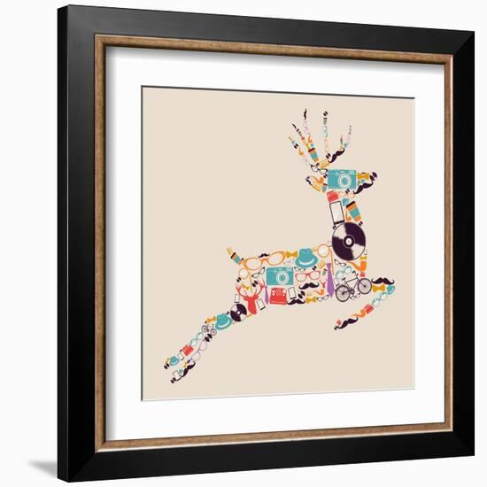 Retro Hipster Icon Reindeer-cienpies-Framed Art Print