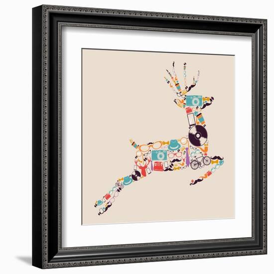 Retro Hipster Icon Reindeer-cienpies-Framed Art Print