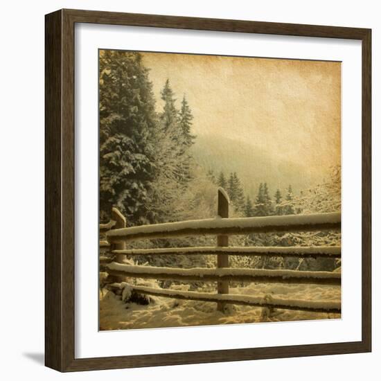 Retro Image Of Winter Landscape In The Carpathians Mountains. Vintage Paper-A_nella-Framed Art Print