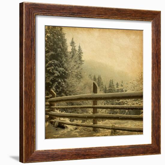 Retro Image Of Winter Landscape In The Carpathians Mountains. Vintage Paper-A_nella-Framed Art Print