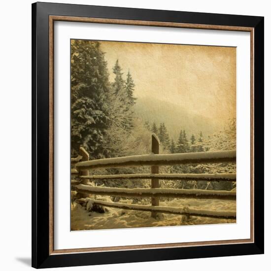 Retro Image Of Winter Landscape In The Carpathians Mountains. Vintage Paper-A_nella-Framed Art Print