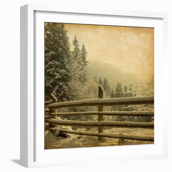 Retro Image Of Winter Landscape In The Carpathians Mountains. Vintage Paper-A_nella-Framed Art Print