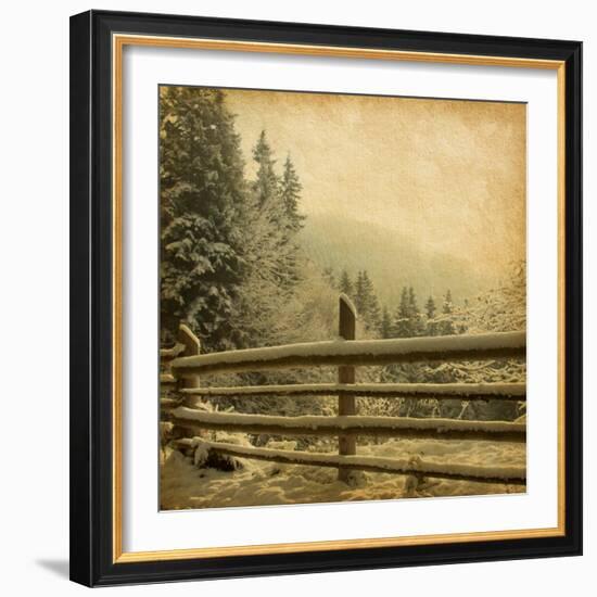 Retro Image Of Winter Landscape In The Carpathians Mountains. Vintage Paper-A_nella-Framed Art Print