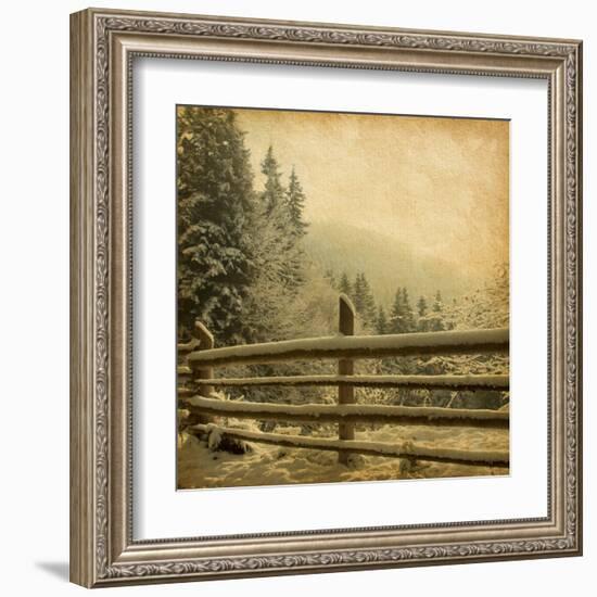 Retro Image Of Winter Landscape In The Carpathians Mountains. Vintage Paper-A_nella-Framed Art Print