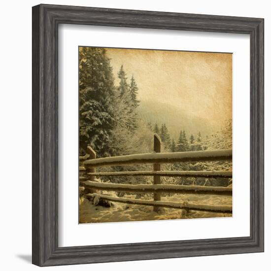 Retro Image Of Winter Landscape In The Carpathians Mountains. Vintage Paper-A_nella-Framed Art Print