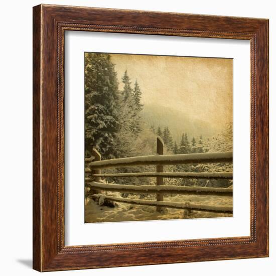 Retro Image Of Winter Landscape In The Carpathians Mountains. Vintage Paper-A_nella-Framed Art Print