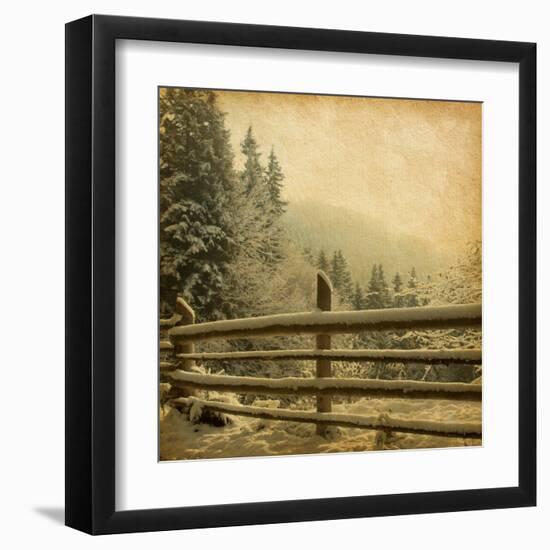 Retro Image Of Winter Landscape In The Carpathians Mountains. Vintage Paper-A_nella-Framed Art Print