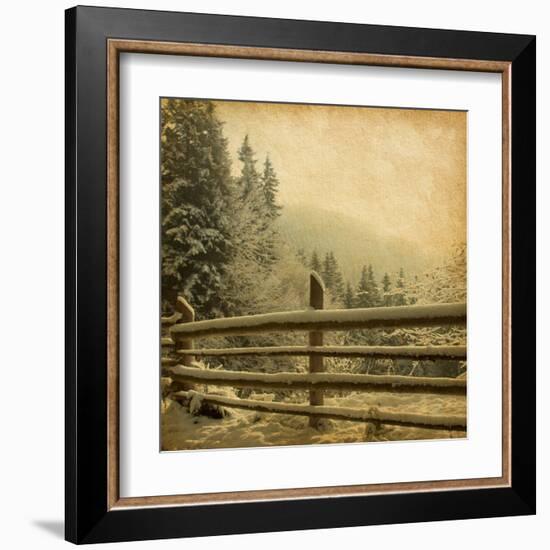 Retro Image Of Winter Landscape In The Carpathians Mountains. Vintage Paper-A_nella-Framed Art Print