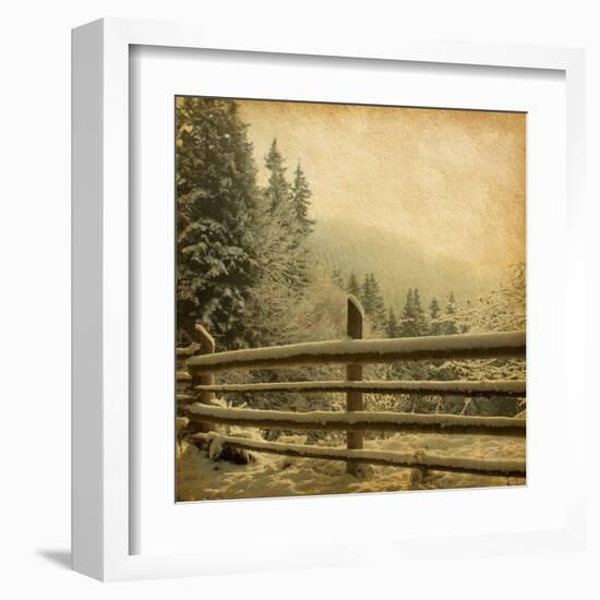 Retro Image Of Winter Landscape In The Carpathians Mountains. Vintage Paper-A_nella-Framed Art Print