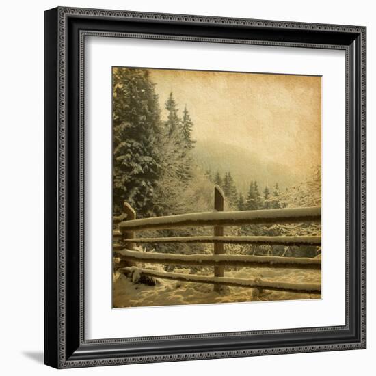 Retro Image Of Winter Landscape In The Carpathians Mountains. Vintage Paper-A_nella-Framed Art Print