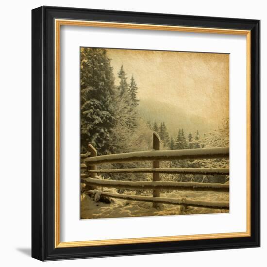 Retro Image Of Winter Landscape In The Carpathians Mountains. Vintage Paper-A_nella-Framed Art Print