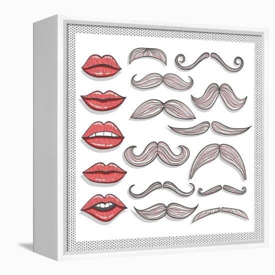 Retro Lips And Mustaches Elements Set-cherry blossom girl-Framed Stretched Canvas