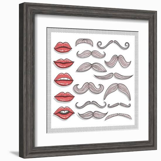 Retro Lips And Mustaches Elements Set-cherry blossom girl-Framed Art Print