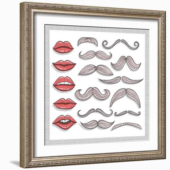 Retro Lips And Mustaches Elements Set-cherry blossom girl-Framed Art Print