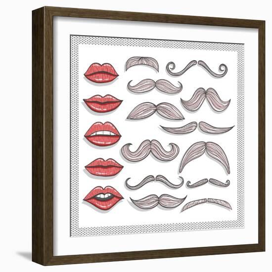 Retro Lips And Mustaches Elements Set-cherry blossom girl-Framed Art Print