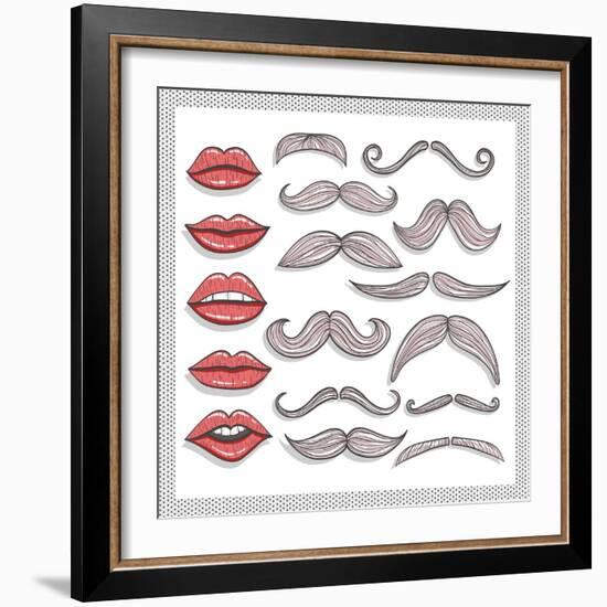 Retro Lips And Mustaches Elements Set-cherry blossom girl-Framed Art Print