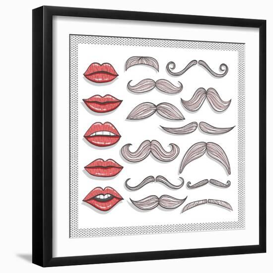 Retro Lips And Mustaches Elements Set-cherry blossom girl-Framed Art Print