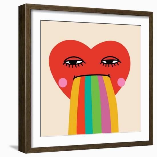 Retro Love Crazy and Smeared Heart Smiley Face. Hippie Groovy Smile Character Vector Set. Valentine-Virinka-Framed Photographic Print