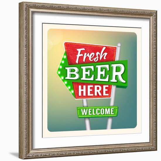 Retro Neon Sign Beer-anna42f-Framed Art Print