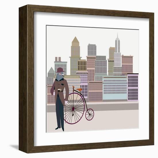 Retro New York Illustration - Vintage Bird On A Bike-run4it-Framed Art Print