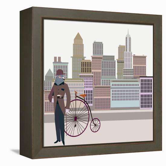 Retro New York Illustration - Vintage Bird On A Bike-run4it-Framed Stretched Canvas