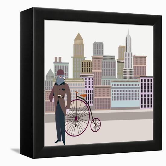 Retro New York Illustration - Vintage Bird On A Bike-run4it-Framed Stretched Canvas